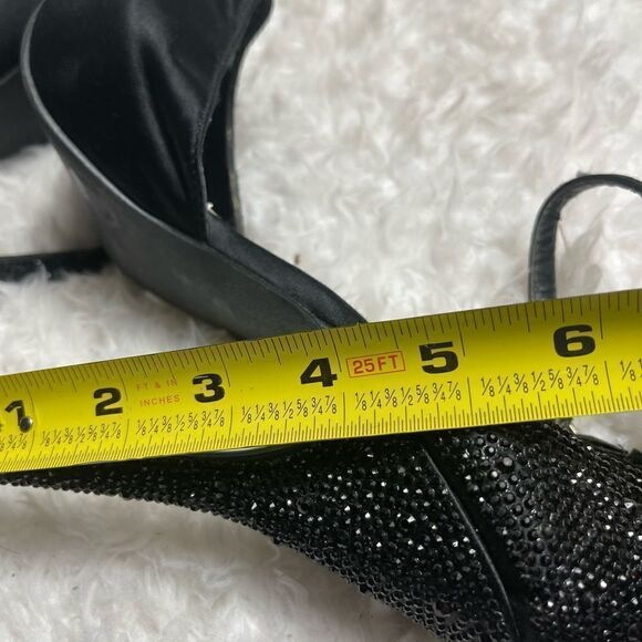 Steve Madden Black satin  With Sparkle Stones ankle strap platform heels SZ8.5 - Picture 8 of 9